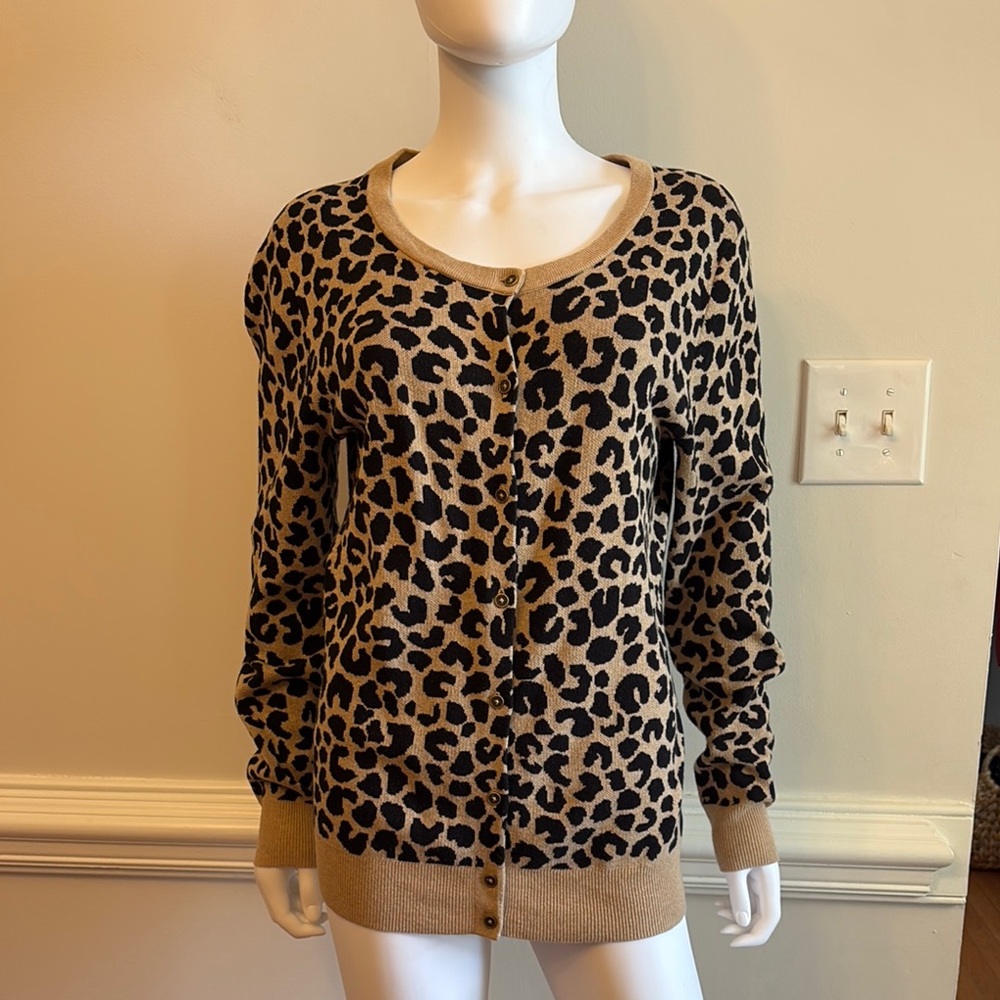 Animal Print Tan and Black Knit Cardigan